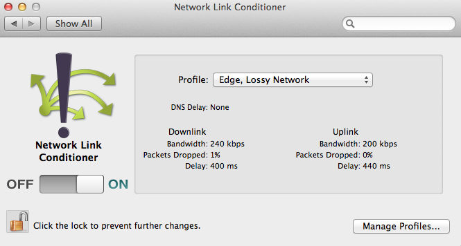 Using Network Link Conditioner - Profiles